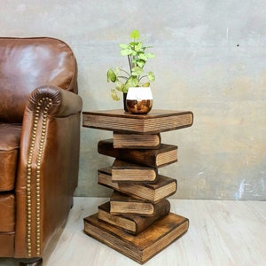 Book Stack Side Table, corner Stool, Plant Stand Raintree Wood Natural Finish-