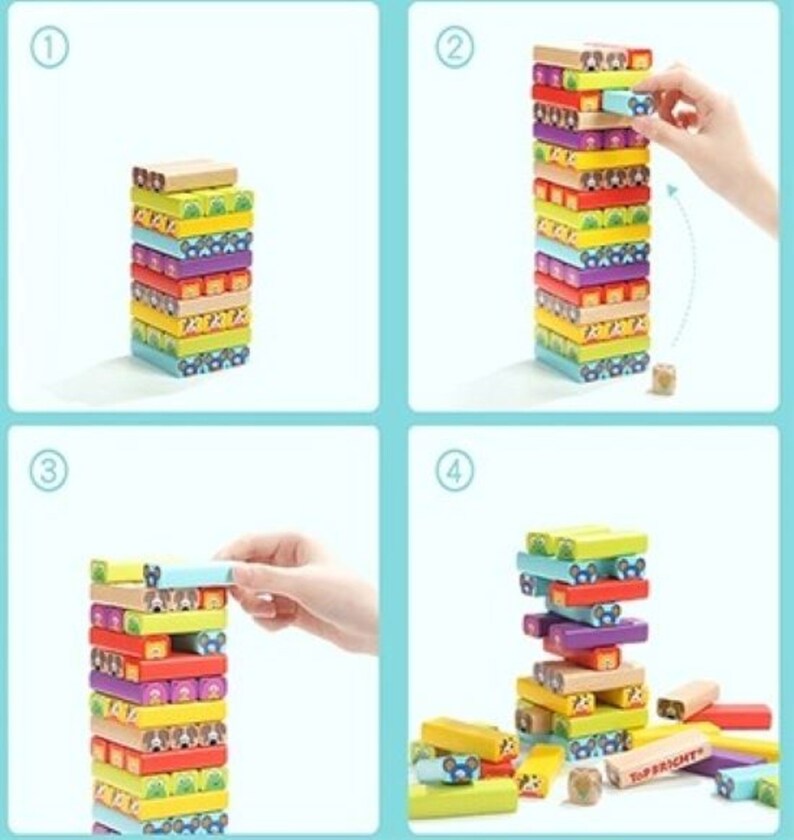 TOP BRIGHT Coloured Wooden Blocks Stacking Board Games for Etsy