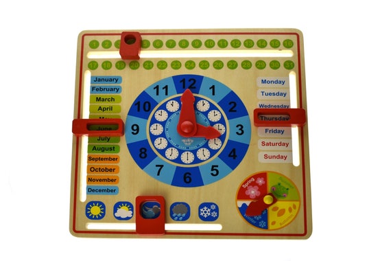 Childs learn the calendar and clock time playset with adjustable tabs and settings- learning tool