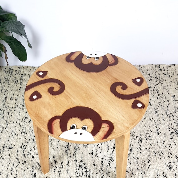 Hand Carved Children's Table Wooden MONKEY Theme