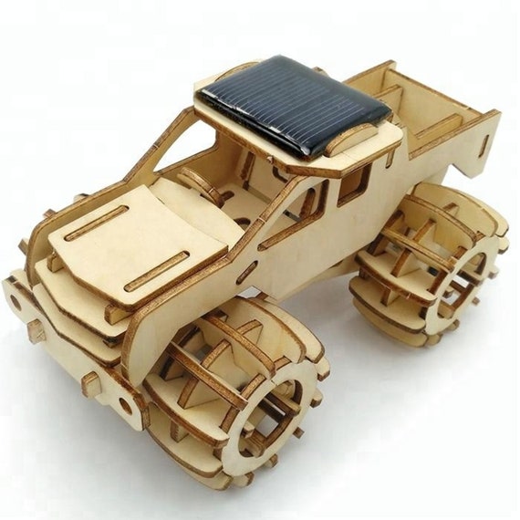 Model car 3D Ply Wood puzzle- Build and Paint your own 4 x 4 Truck Car craft kit with MOTOR (solar or battery)