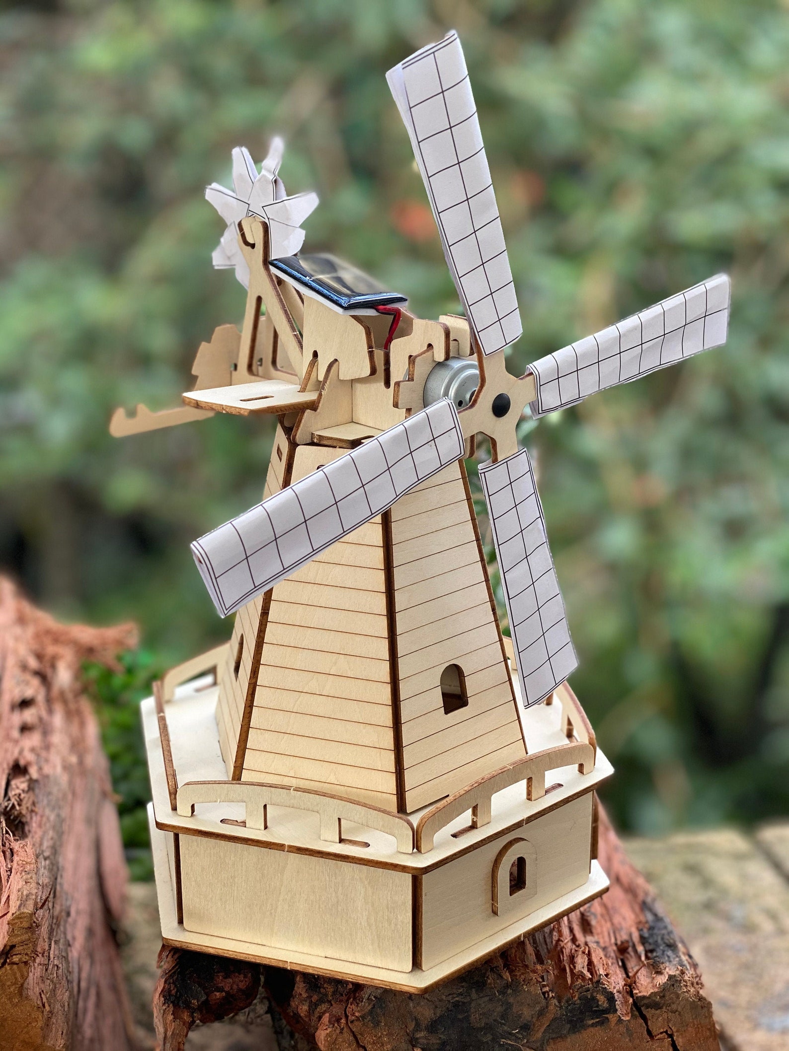 Model Kit Plywood Puzzle Solar Powered Windmill Wood Build Etsy