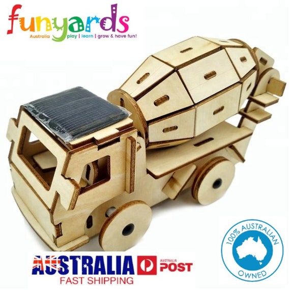 Solar powered Cement mixer Truck 3D Ply Wood -craft build it DIY craft kit-moves