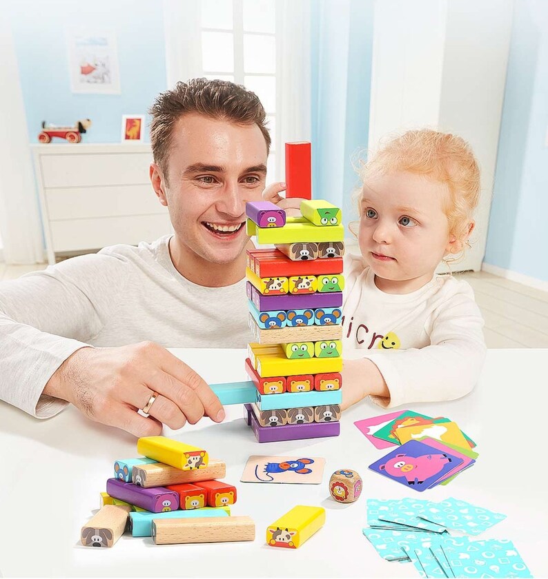TOP BRIGHT Coloured Wooden Blocks Stacking Board Games for Etsy