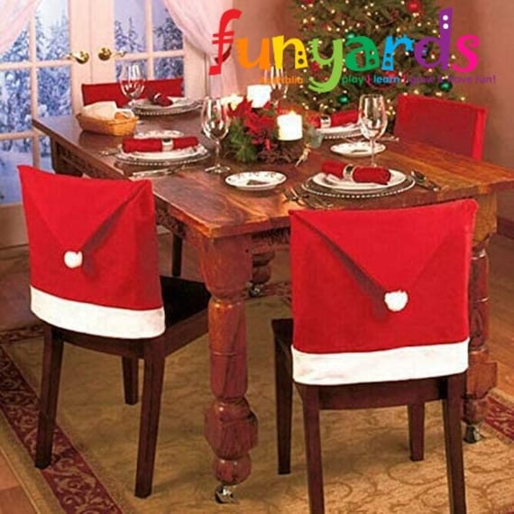Christmas Chair Covers (Set of 10) Xmas Dinner Party Decoration Santa Gift-Large Chair deco