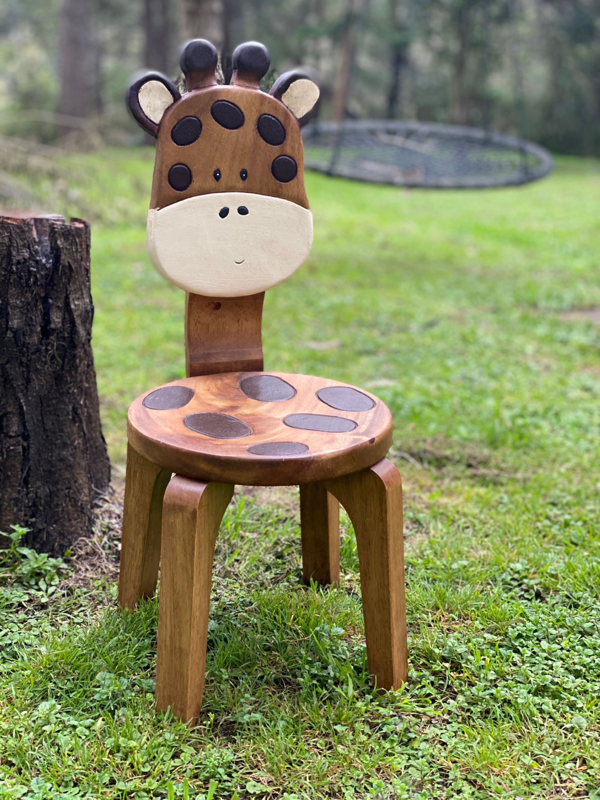 Childrens Wooden Chair Giraffe Themed With Solid Backrest Etsy