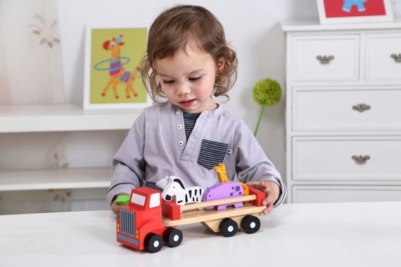 Wooden kids truck toy with wooden Animals