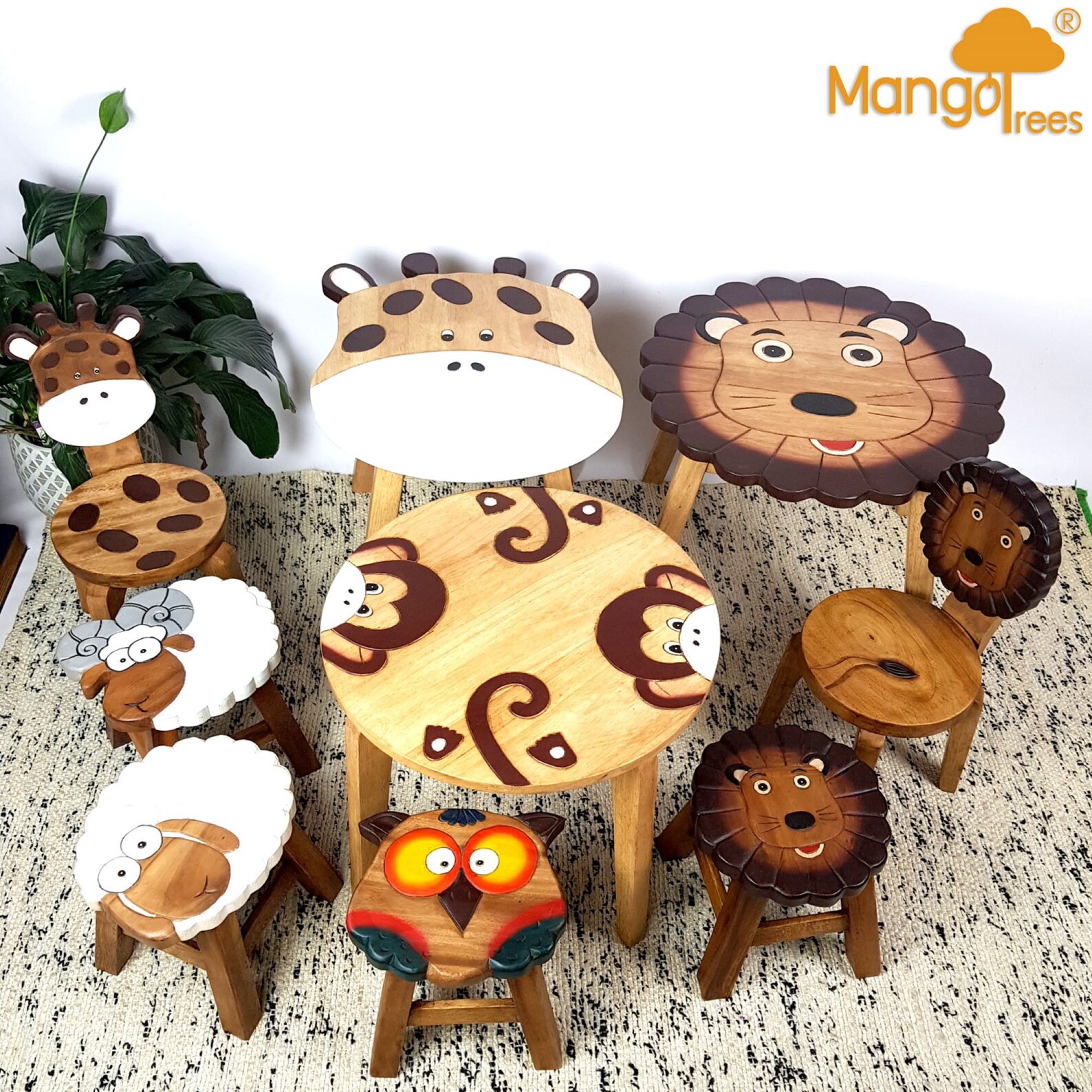 Hand Carved Children's Table Wooden MONKEY Theme Etsy