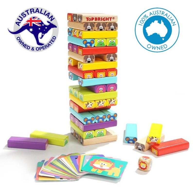 TOP BRIGHT Coloured Wooden Blocks Stacking Board Games for Etsy