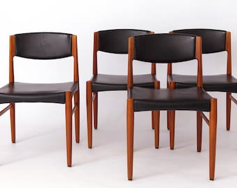 4 of 8 Grete Jalk Teak Dining Chairs for Glostrup, 1960s | Danish Mid-Century Modern Vintage Chairs with Black Leather Seats