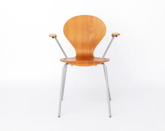 Silla de escritorio vintage de metal y madera contrachapada, década de 1980 – Silla de oficina minimalista de mediados de siglo, silla auxiliar industrial restaurada