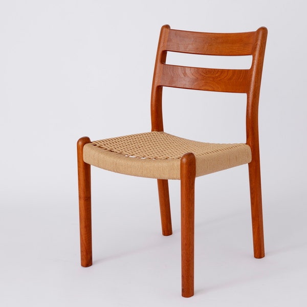 1 of 2 EMC Møbler Mid century teak dining chairs with papercord seats Denmark 1970s Vintage