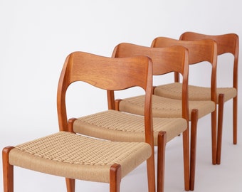 4 Niels Moller Chairs, 1950s, Vintage, Paper cord seat - set of 4