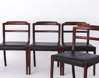 4 Vintage Chairs by Ole Wanscher, 1960s, Rosewood & Leather, Denmark