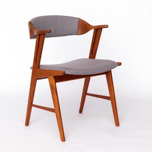Unique Danish Armchair – 1960s/1970s Teak Vintage Desk or Dining Chair, Gray Upholstery, Mid Century Modern