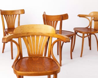 Set of 4 Vintage Radomsko ZMG Chairs, 1970s, Polish Design, Beech Wood, 2 Armchairs & 2 Side Chairs