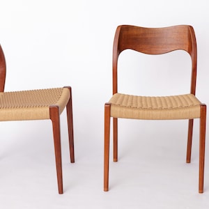 Pair of Niels Otto Møller Model 71 Teak Dining Chairs, 1950s | Danish Mid-Century Modern, Paper Cord Seats, Vintage Design