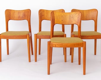 4 Niels Koefoed “Ole” Dining Chairs, Danish Mid Century Teak Chairs 1970s, Koefoeds Hornslet Vintage Chairs