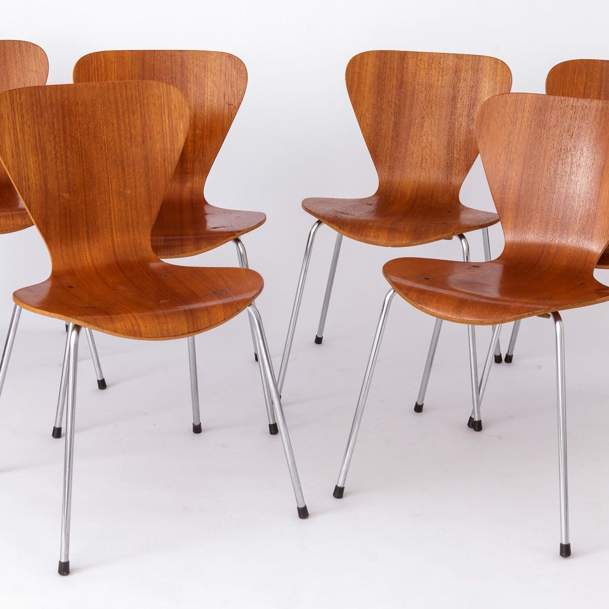 Set of 6 Stacking Chairs Vintage 1960s Teak Plywood