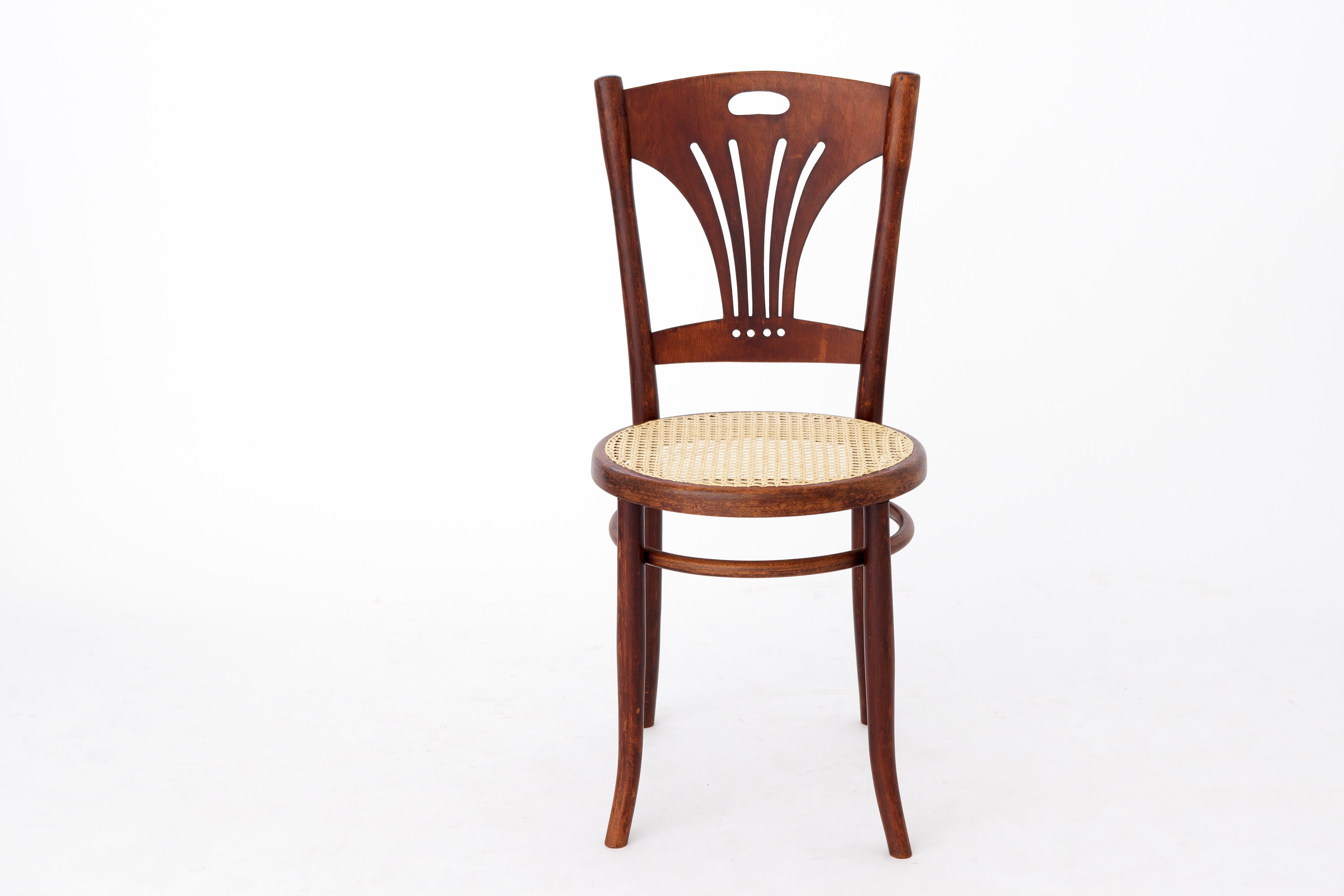 Chaise Vintage En Bois Courbé Du Fabricant Autrichien Mundus | Années 1930-1950 - Structure Hêtre Rénovée, Tissage Viennois Renouvelé
