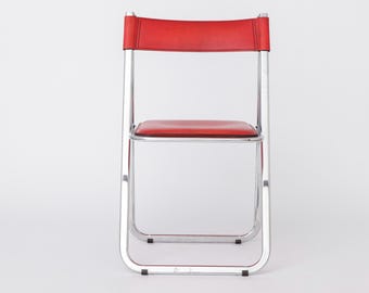 Sedia pieghevole Tamara di Arrben, Italia, anni '70 | Struttura cromata e pelle rossa | Design vintage italiano