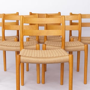 Set of 6 Niels Otto Møller Model 84 Dining Chairs in Oak | Danish Mid-Century Modern, 1970s, Handwoven Paper Cord, Vintage Design