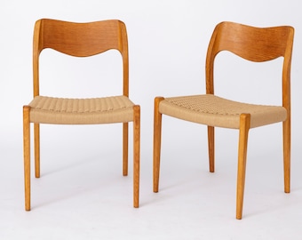 Pair of Niels Moller Chairs, model 71 Oak, 1950s Vintage Danish