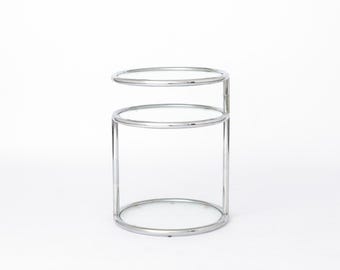 Vintage Chrome & Glass Side Table, Germany 1970s, Mid Century Modern Round End Table, Bauhaus Style Metal Coffee Table, Space Age Design