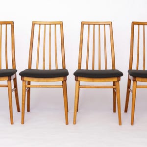 Lot de 6 chaises de salle à manger allemandes vintage – Chaises en hêtre du milieu du siècle des années 1960/1970, nouvellement recouvertes de tissu marron foncé