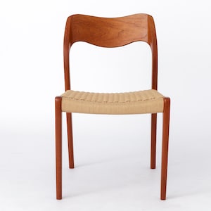 1 of 8 Niels Moller mid century teak dining chair with papercord seats by Niels O. Møller, model 71, Denmark 1950s Vintage