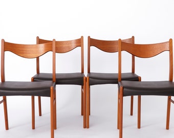 4 Arne Wahl Iversen Mid century teak dining chairs Glyngøre stolefabrik, model GS61