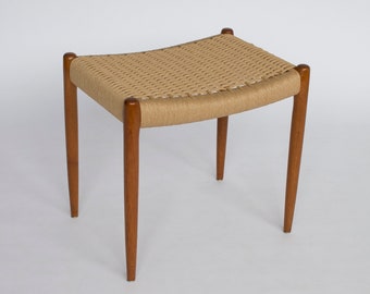 Podnóżek Niels Otto Møller Ottoman Danish Mid Century z nowym ręcznie tkanym duńskim sznurkiem, skandynawski nowoczesny stołek, Dania, lata 60. XX wieku