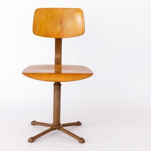 Vintage Industrial Desk Chair | German Design, 1950s | Beech Wood Seat & Back | Adjustable Height | Worldwide Shipping