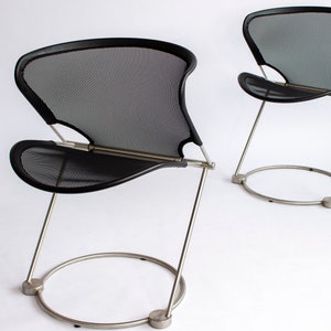1 of 4 Nuvola Chair by Herbert Ohl for Wilkhahn, 1988, Black Polyester Mesh & Stainless Steel, Modern Minimalist Design, Excellent Condition