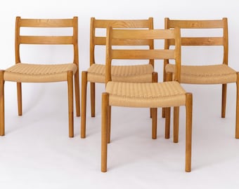 Niels Otto Møller Model 84 Dining Chairs Set of 4, Oak, 1970s Danish Mid Century Modern, Woven Cord Seats