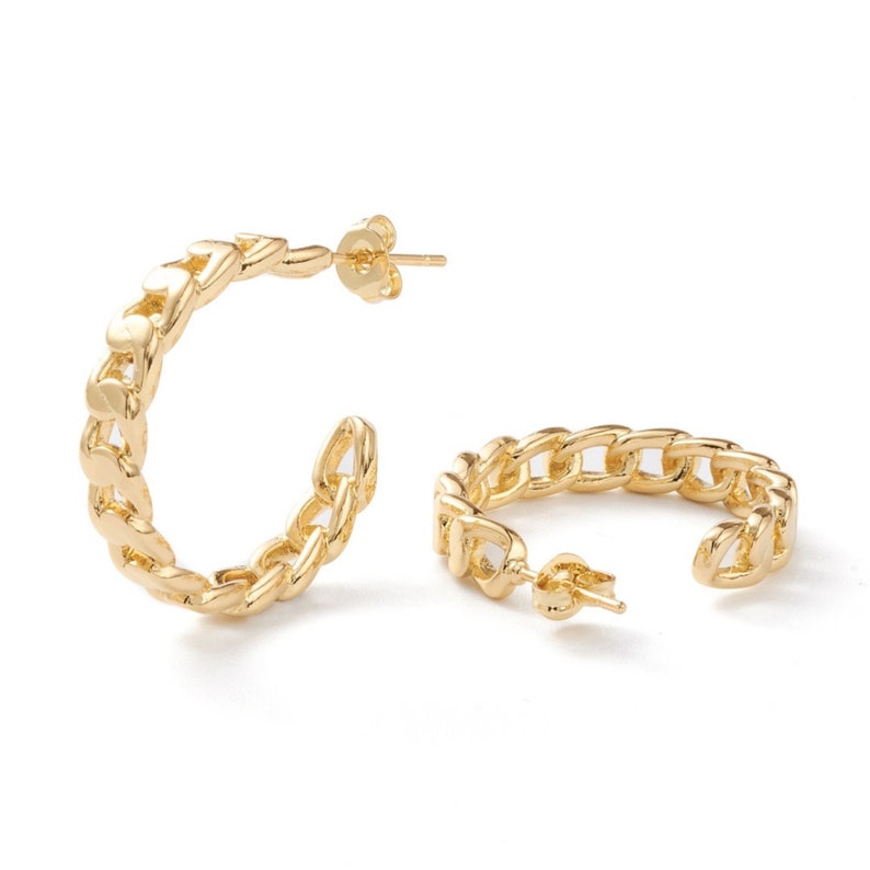 Gold Chain Link Hoops, Curb Link, Gold Link Hoops, 18k Gold Plated ...