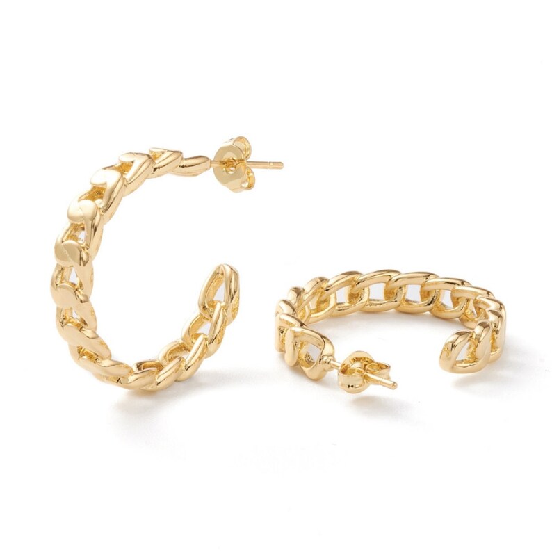 Gold Chain Link Hoops, Curb Link, Gold Link Hoops, 18k Gold Plated