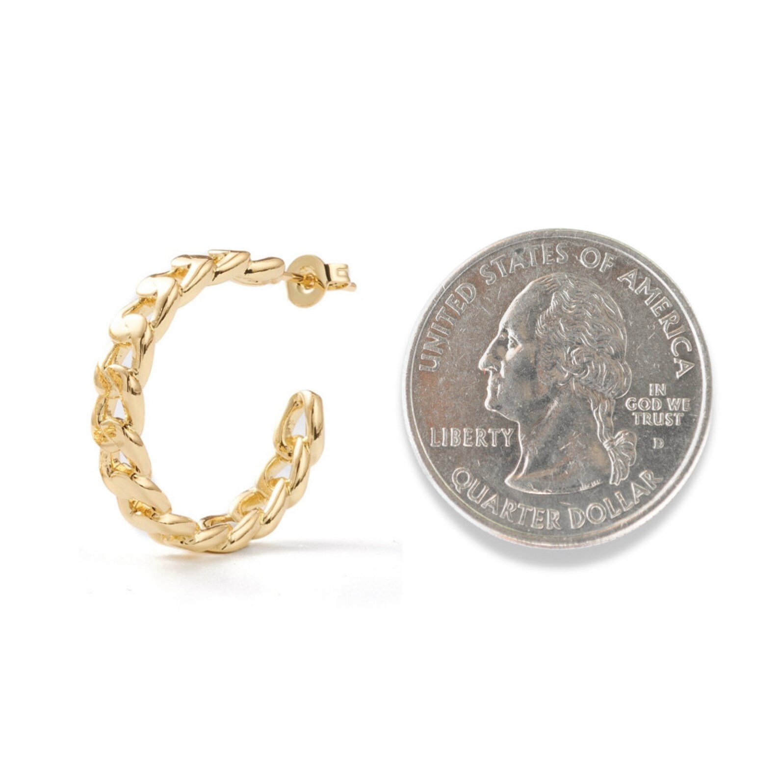 Gold Chain Link Hoops, Curb Link, Gold Link Hoops, 18k Gold Plated