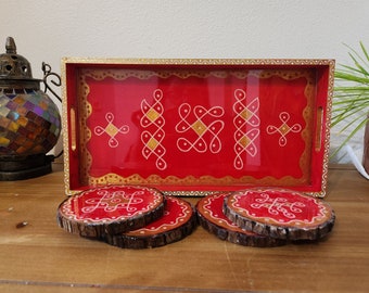 Hand Painted Tray set with coasters