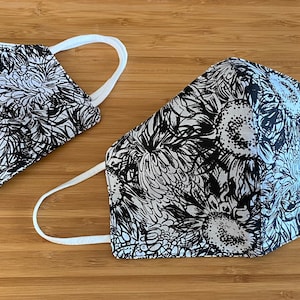 Black and White Florals- Cotton Face Mask