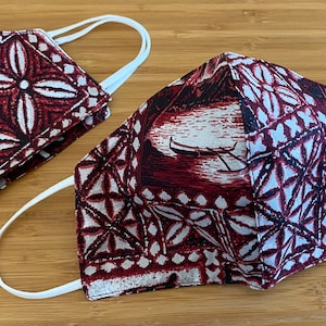 Red and White Hawaiian Tribal- Cotton Face Mask