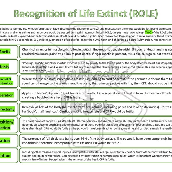 Recognition of Life Extinct (ROLE) Criteria