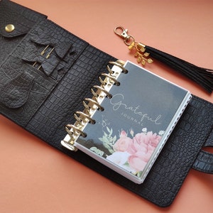 Carpeta planificadora de bolsillo LuxuryA7, hecha a mano en cuero vegano, planificador de anillas personalizado, planificador personalizado, planificador de cocodrilo, agenda