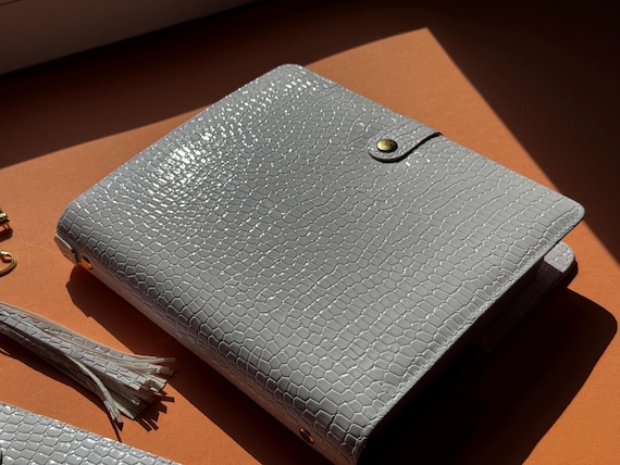 Handmade Vegan Leather Planner: A5/A6 Crocodile Binder Accessory Set
