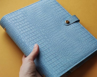 Agenda de couro vegano feita à mão em couro de crocodilo: conjunto de acessórios para agenda em formato de anel A5/A6