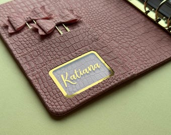 Agenda vegana de couro de crocodilo feita à mão: A5 A6, conjunto de acessórios para agenda com 6 argolas