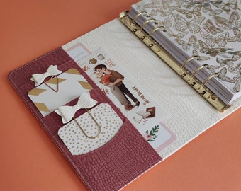 Classeur pour agenda en cuir végétalien croco fait main : ensemble d'accessoires pour agenda personnalisé A5/A6