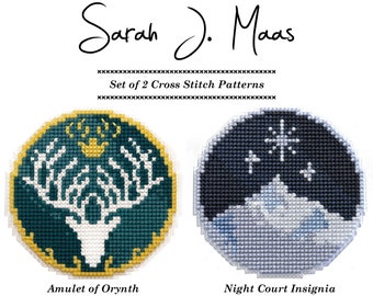 Sarah J Maas Cross Stitch Pattern PDF (OFFICIALLY LICENSED) - Set of 2 | Amulet of Orynth | Night Court Insignia