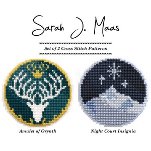 Sarah J Maas Cross Stitch Pattern PDF (OFFICIALLY LICENSED) - Set of 2 | Amulet of Orynth | Night Court Insignia