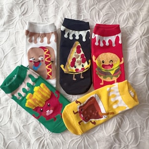 Handmade Gift Socks For Holiday, Unisex US 5-8 Cotton Ankle Socks, Funny Fast Food Socks, Special Gift for friends, Christmas Gift